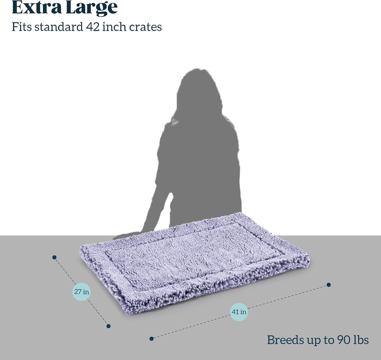 PELZIN Stoutwool Indestructible Dog Bed - Fluffy Chew Proof Dog Crate Pad - Tough Kennel Pad for Aggressive Chewers - Washable, Ideal for Large Breeds & Fits 42-Inch Crate - 41"x27", Jacaranda