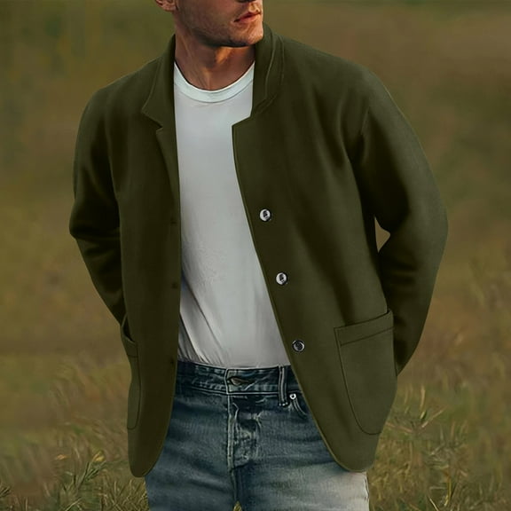 Cargo Jackets for Men with Pockets Button-Down Collared Coats Mens Vintage Solid Color Long Sleeve Casual Comfort Office Work Outerwear Jacket