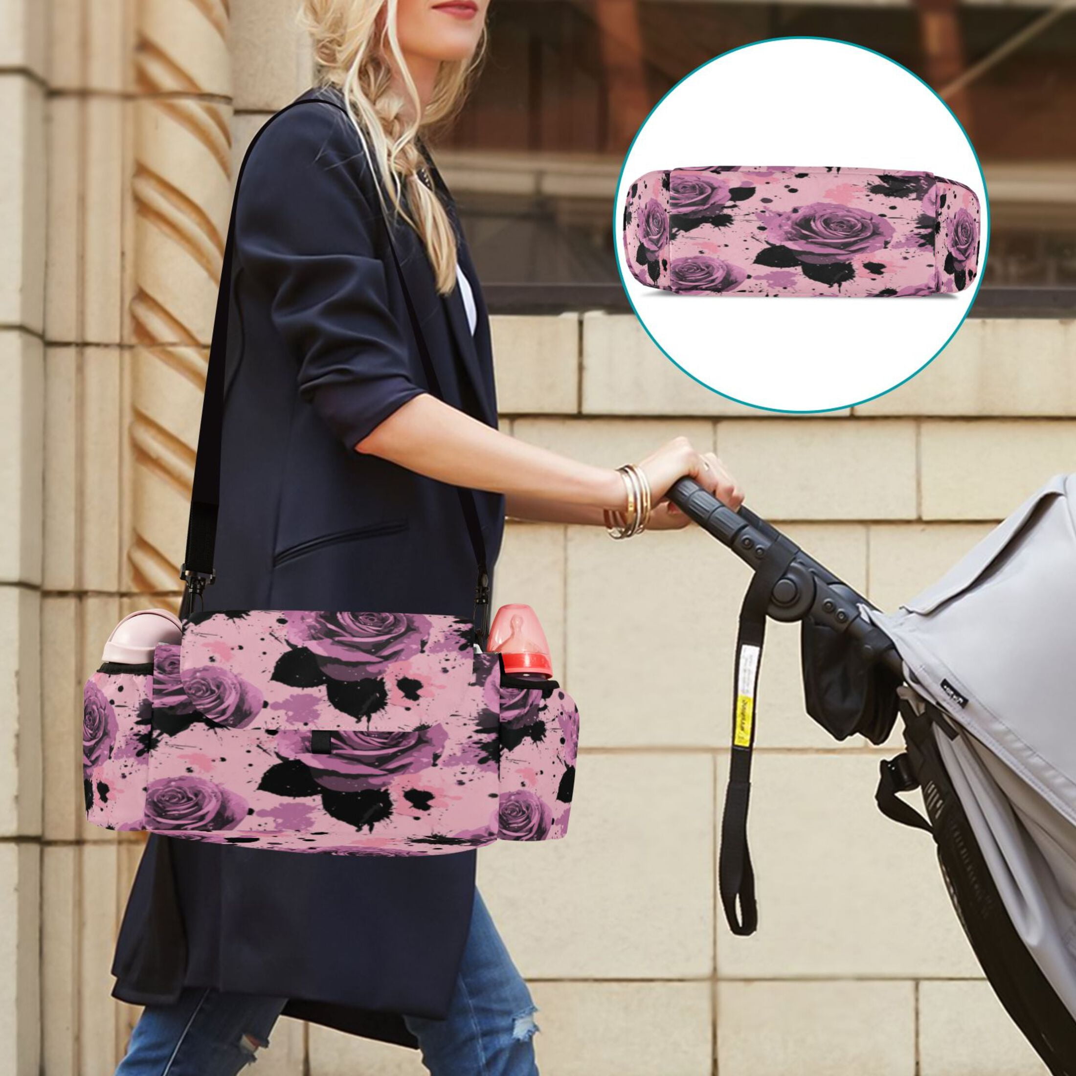 DIXRUYEE Stroller Organizer Blooming Roses Printed