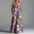 thumbnail image 6 of fheaev Womens Summer Maxi Dress Tank Sleeveless V Neck Button Down Casual Floral Loose Beach Vacation Sundress with Pockets Multicolor M, 6 of 7