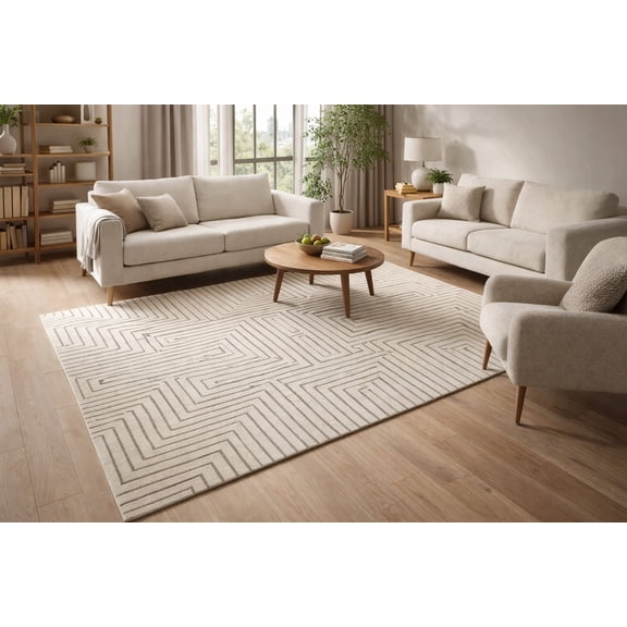 Tufted Area Rug 5x7 Cream - Geometric Rectangle Carpet for Bedroom & Hallway | Soft Plush Accent Floor Rug,