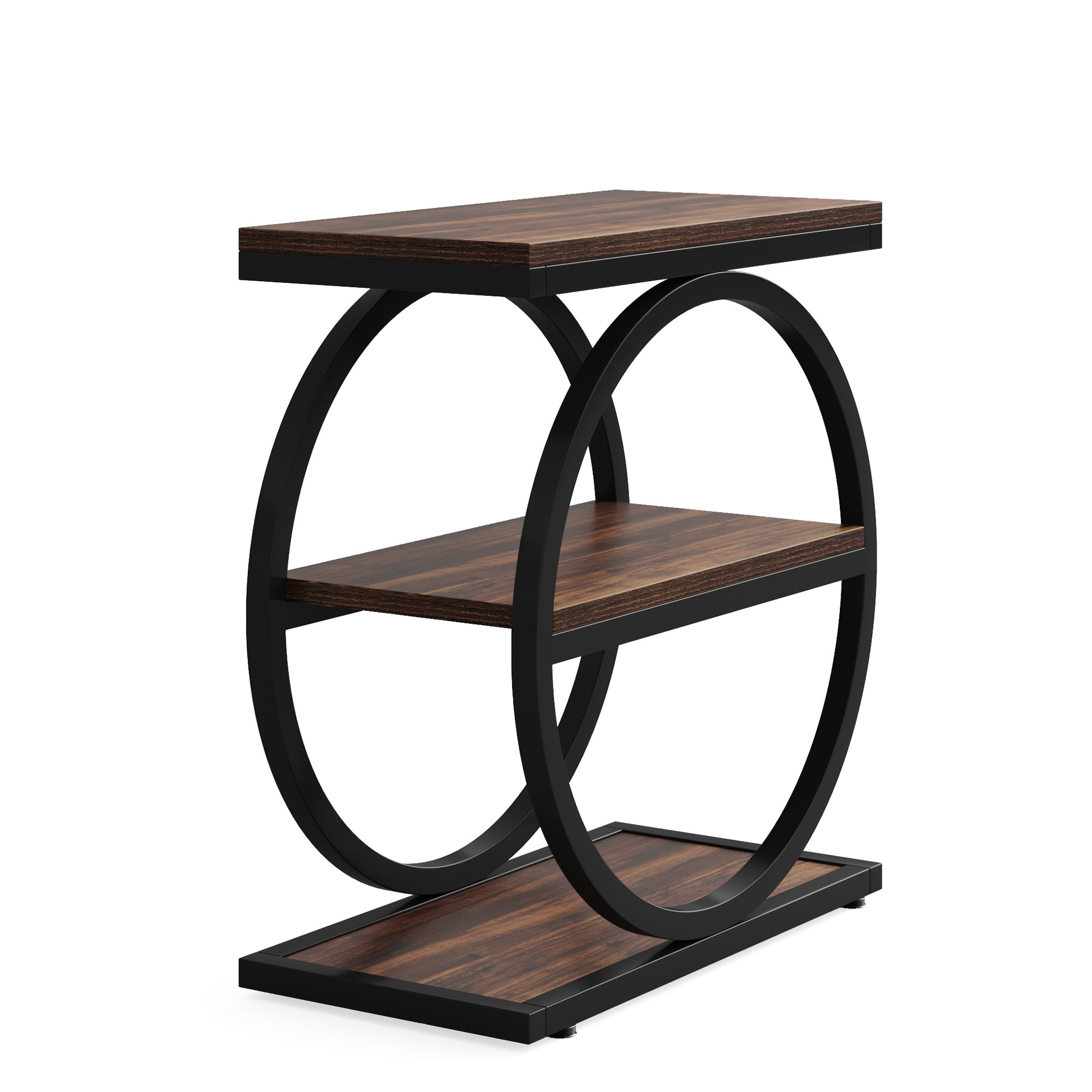 MAYEERTY Industrial 3-Tier Side Table, Slim End Table with Round Metal Frame, Suitable for Living Room, Bedroom and Outdoor Spaces