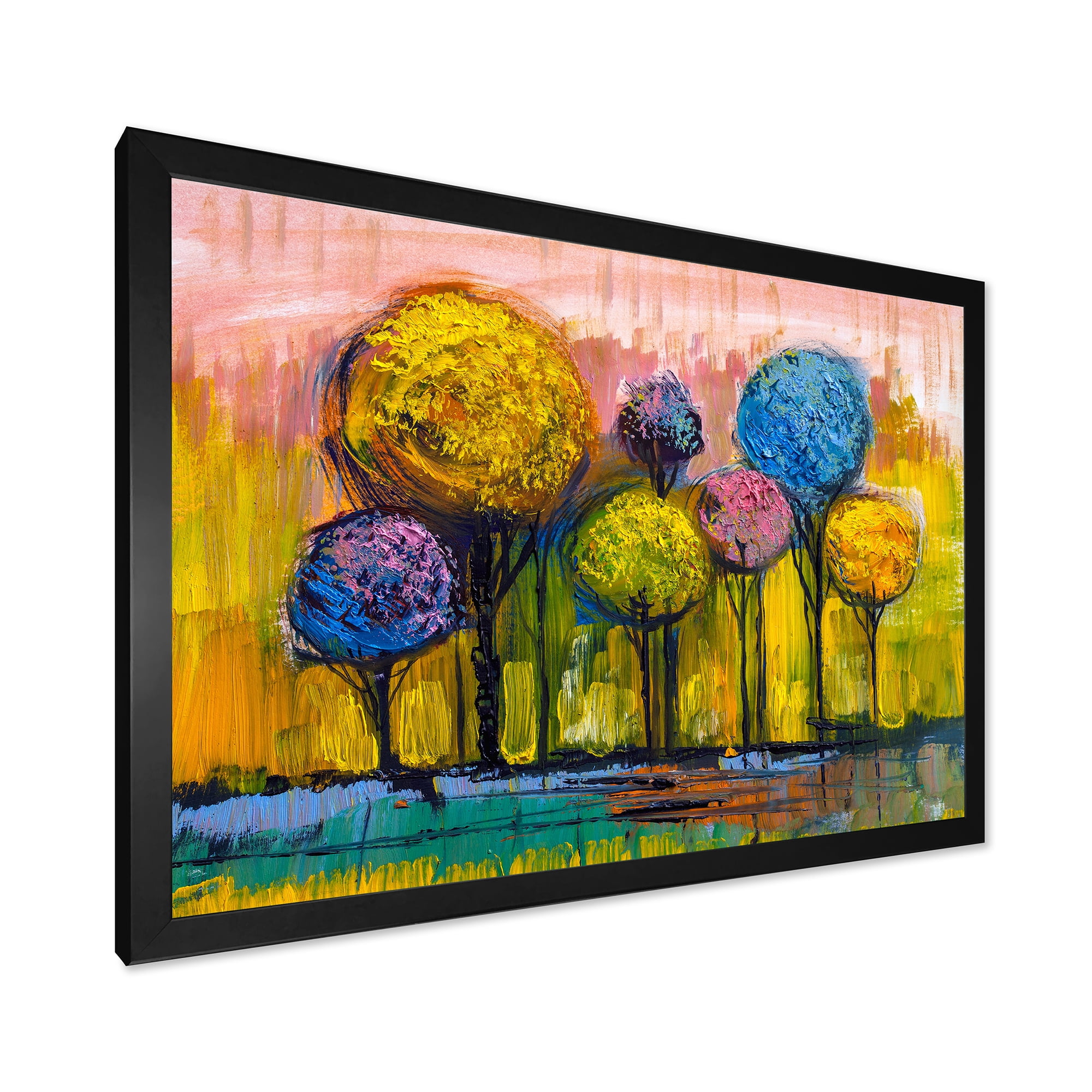 Designart 'Colourful Landscape Trees Impressionist IV' Modern Framed Art Print