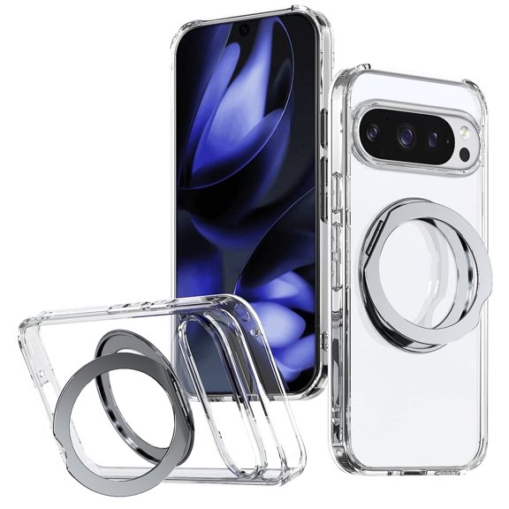 for Google Pixel 10 Case,Updated 360°Rotatable Magnetic Metal Stand,Wireless Charging,Military Shockproof Anti-Yellow Slim Cover For Pixel 10 Pro 6.3"(Clear)