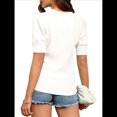 thumbnail image 2 of Suéter de Corta Abullonada para Mujer, Informal, de Verano, con Cuello Redondo, Blusa de Punto Acanalado. S, 2 of 5