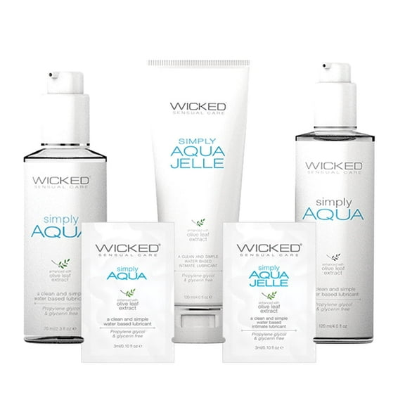 Wicked Simply Aqua Lubricant, Water and Aloe Based Lube Enhanced with Olive Leaf Extract, 3Ml