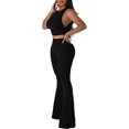 thumbnail image 4 of xiaxaixu Women 2 Piece Outfits Solid Color Ribbed Cropped Tank Tops and Elastic Flared Pants Set Streetwear Aesthetic Clothes, 4 of 7