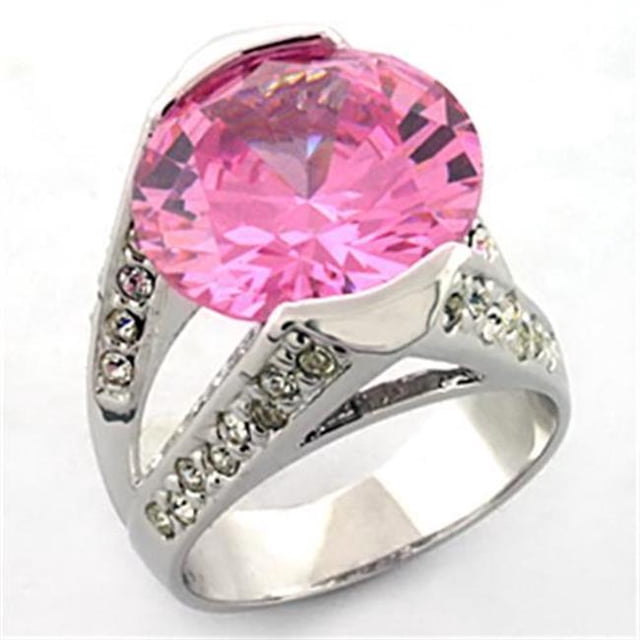 Alamode LOA686-6 Women Rhodium Brass Ring with AAA Grade CZ in Rose - Size 6
