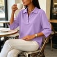 thumbnail image 6 of 3/4 Sleeve Polo Shirts for Women Button V Neck Collar Loose Fit Dressy Fall Casual Blouses Light Purple 3XL, 6 of 9