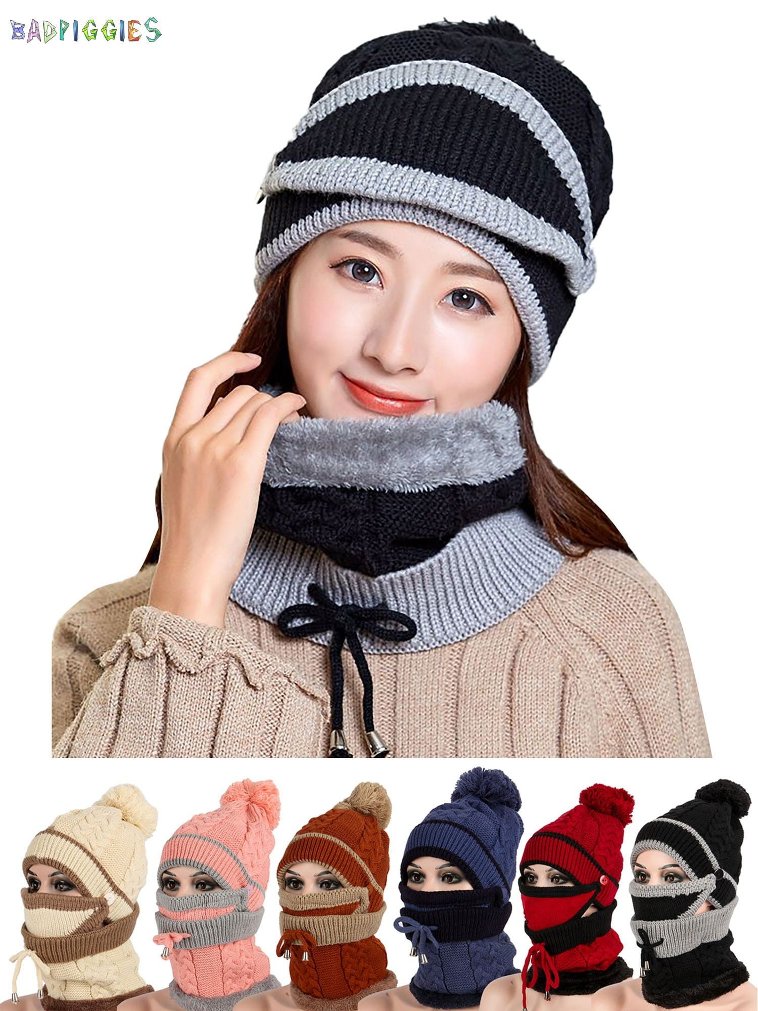 White / Black / Brown /Green/ Red Knitted Hat Keep warm Removable Hats For Women // Girl Accessories Scarves & Wraps Collars & Bibs Knitted Balaclava 