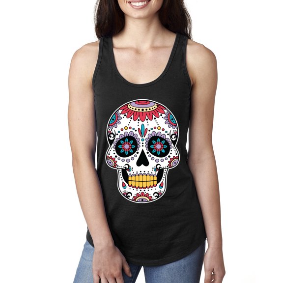 Wild Bobby Day Of The Dead Sugar Skull Pop Culture Women Racerback Tank Top, Black, Small
