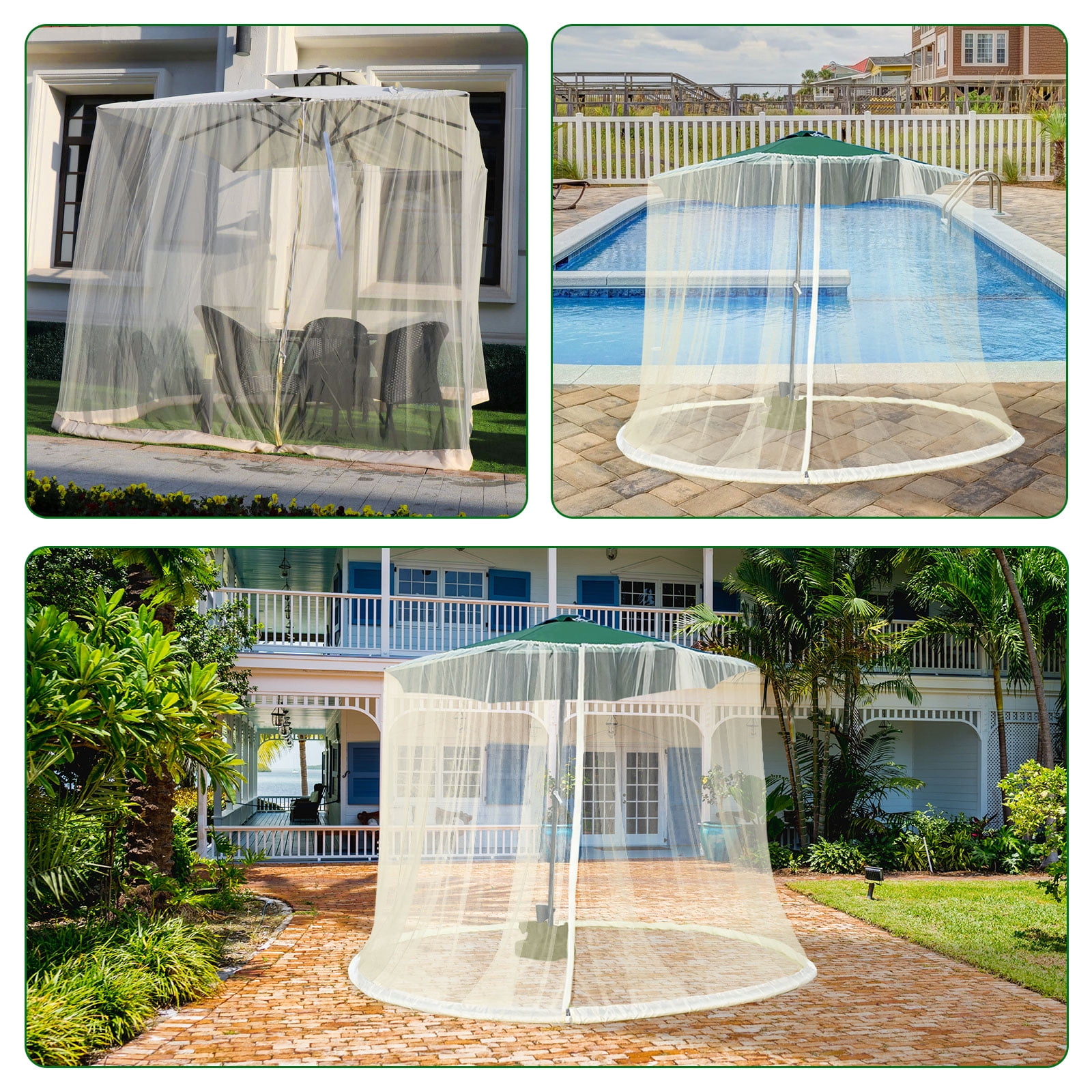 7.5-11ft Black Patio Umbrella Mosquito Netting, with Double Zipper Door,  Polyester Mesh Net Screen Universal for Almost Outdoor Market Table  Umbrellas