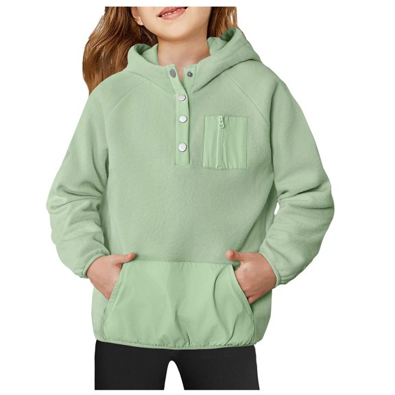 Povozer Girls And Toddler Long Sleeve Zip Up Hoodie Sweatshirt,Girls Fleece Pullover Hooded Sweatshirt Hoodie For Teen Girl Winter Button Jacket Coat with Pocket Size 5-6 Years,Light Green