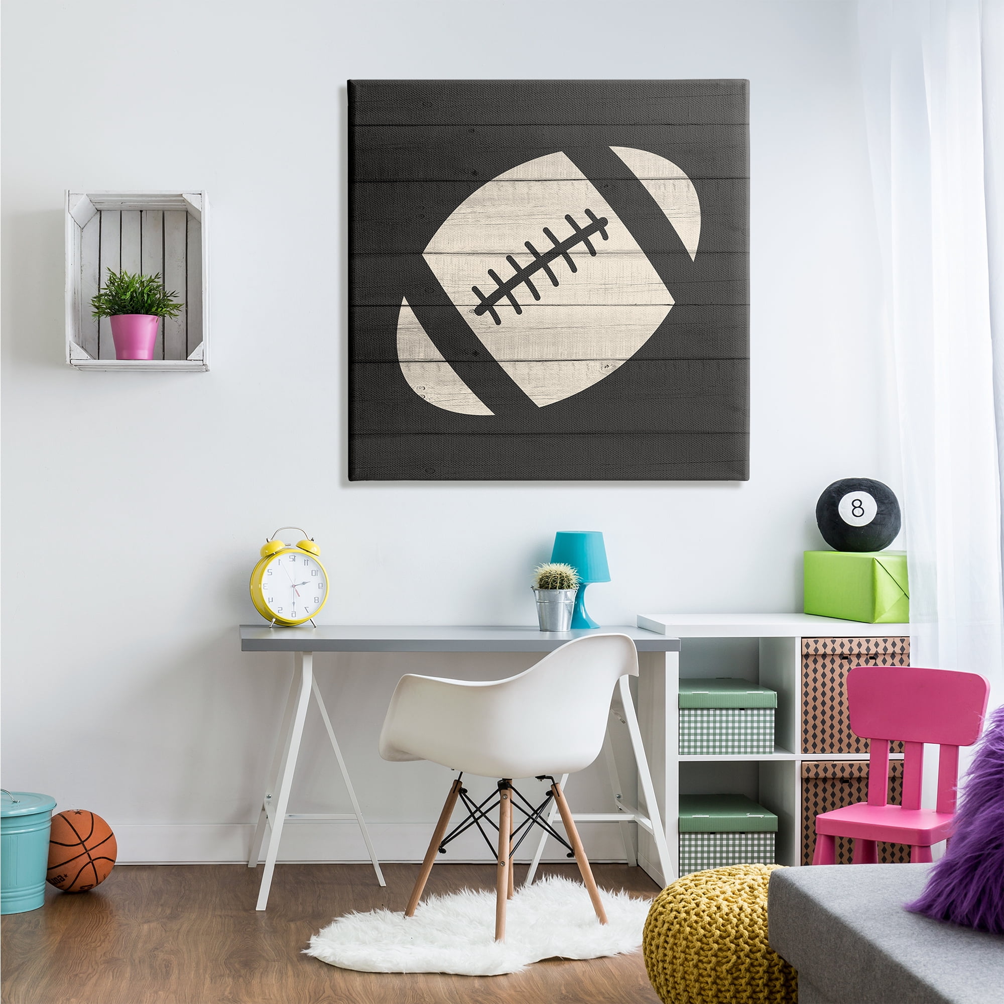 Stupell Industries Football Shape Sports Planked Country Pattern Sports Painting Gallery Wrapped Canvas Print Wall Art, 36 x 36