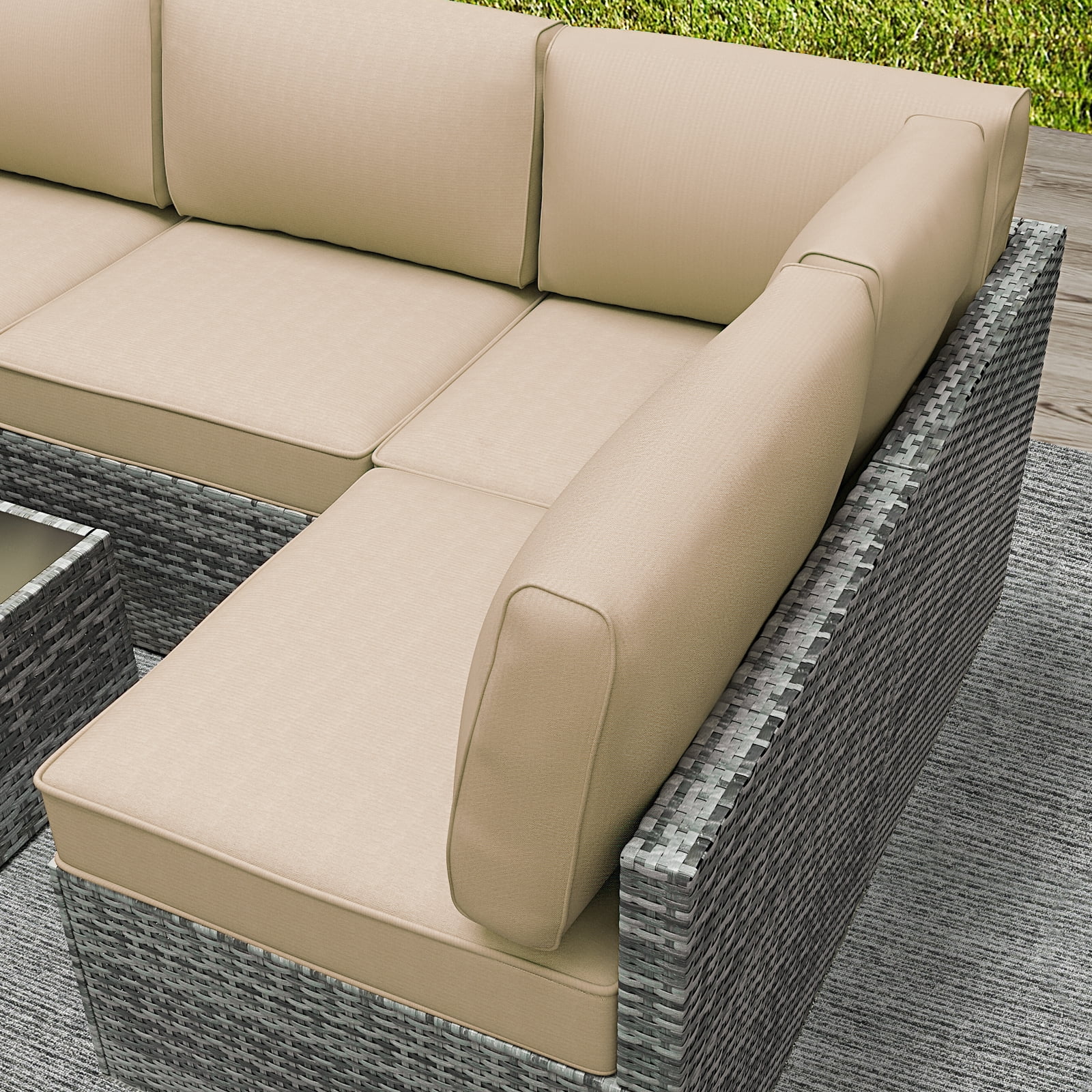 Outdoor Cushions Set of 14 for 7 Pieces Sectional Rattan Conversation Sets,Outdoor Furniture Replacement Cushions for Patio Furniture,4-INCH Replacement Sofa Cushions