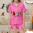 thumbnail image 5 of Ulitacool Teen Girls Christmas Pajamas Short Sleeve Lappel Button Down Xmas Sleepwear Top And Pants Jammies Christmas Tree Printed New Year Nightwear Winter Classic Outfits 12-13 Years Hot Pink, 5 of 5