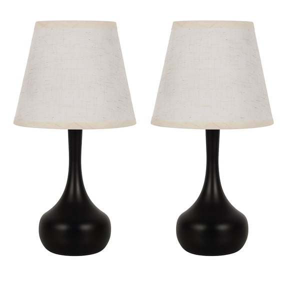 17.3 in. Matte Black Table Lamp with Gray Linen Shade and Touch Control (Set of 2)