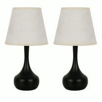 17.3 in. Matte Black Table Lamp with Gray Linen Shade and Touch Control (Set of 2)
