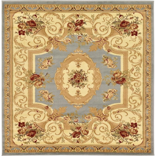 Unique Loom Versailles Medallion Motif Rug 6' x 6' Square Slate Blue/Ivory