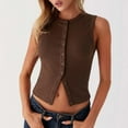 thumbnail image 1 of Women's Casual Slim Fitted Crop Top Vest Sleeveless Button Down Short Top, 1 of 4