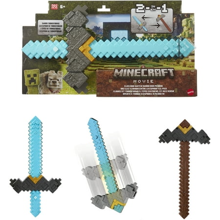 Minecraft Click and Switch Sword and Pickaxe Role-Play 2-in-1 Toy Inspired by The Movie