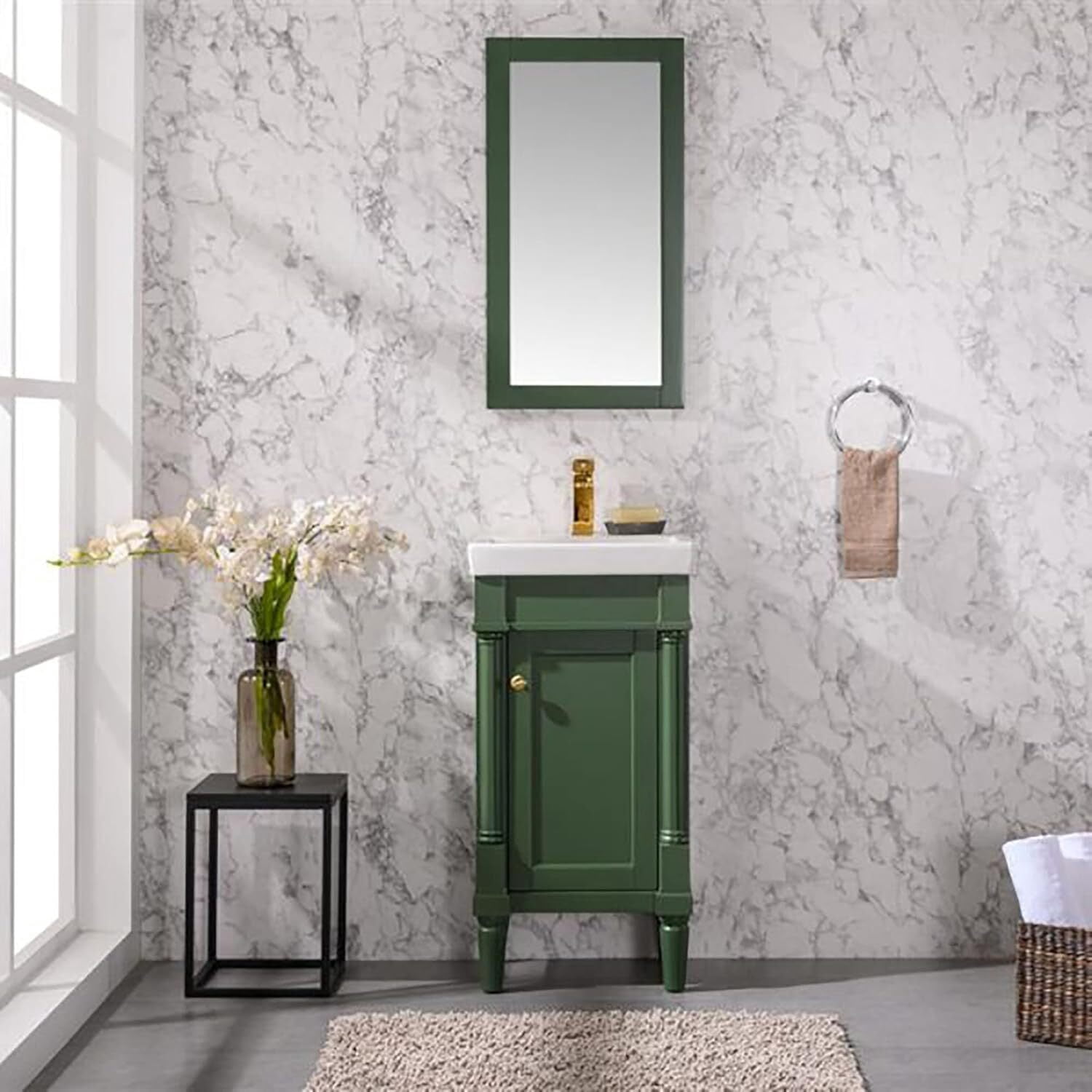 18" Bathroom Vanity Sink Combo - Green Finish with Ceramic Top