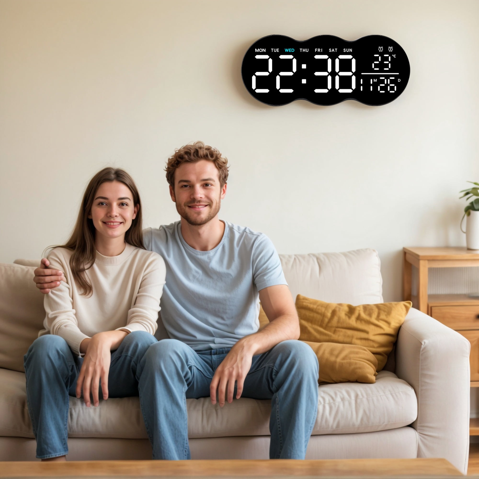 Unique Bargains 1 Pc Digital Wall Clock with Large Display and Remote Control White