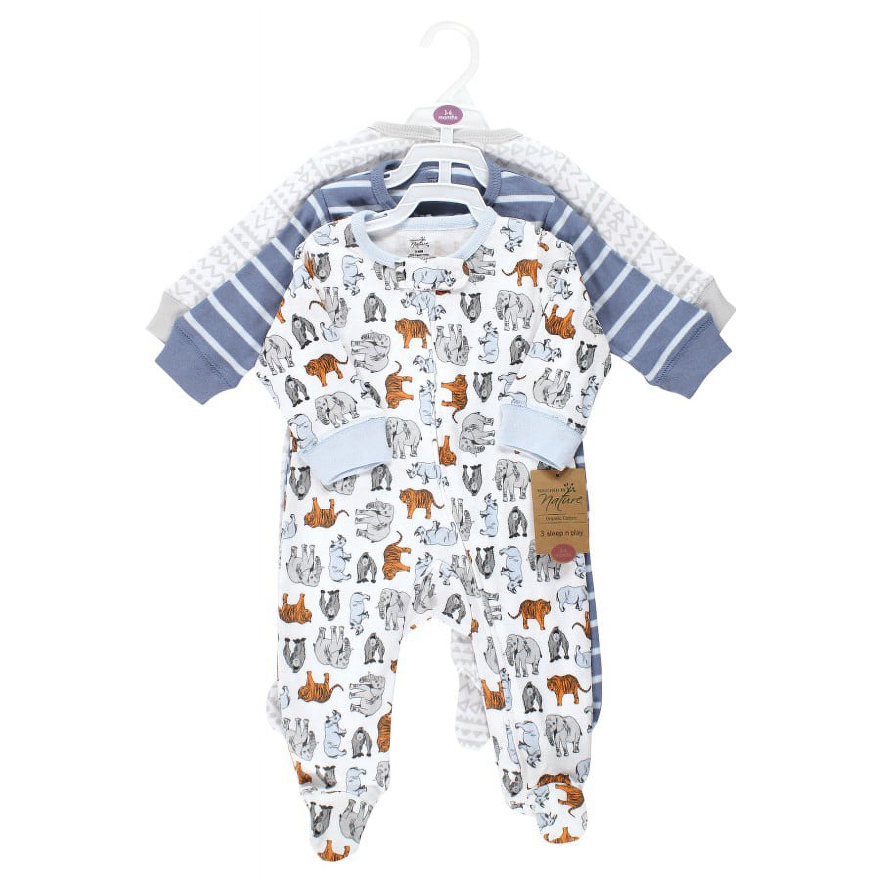 Touched by Nature Infant Boy Organic Cotton Sleep and Play, Boy Endangered Safari, Preemie