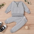 thumbnail image 4 of PatPat Fall Baby Girl Clothes Cotton Boy Long Sleeve Striped Pullover and Trousers Set, 18-24 Months, 4 of 6