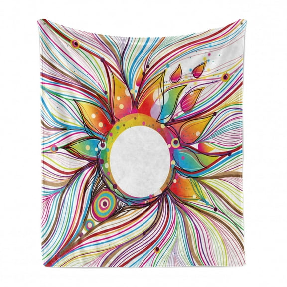 Abstract Soft Flannel Fleece Throw Blanket, Absurd Vector Smoky Wavy Floral Design Rainbow Alike Stripes and Lines Print, Cozy Plush for Indoor and Outdoor Use, 50" x 70", Multicolor, by Ambesonne