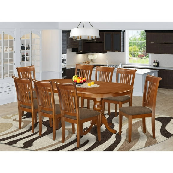 East West Furniture PLPO9-SBR-C 9 PC Dining room set-Dining Table plus 8 Dining Chairs