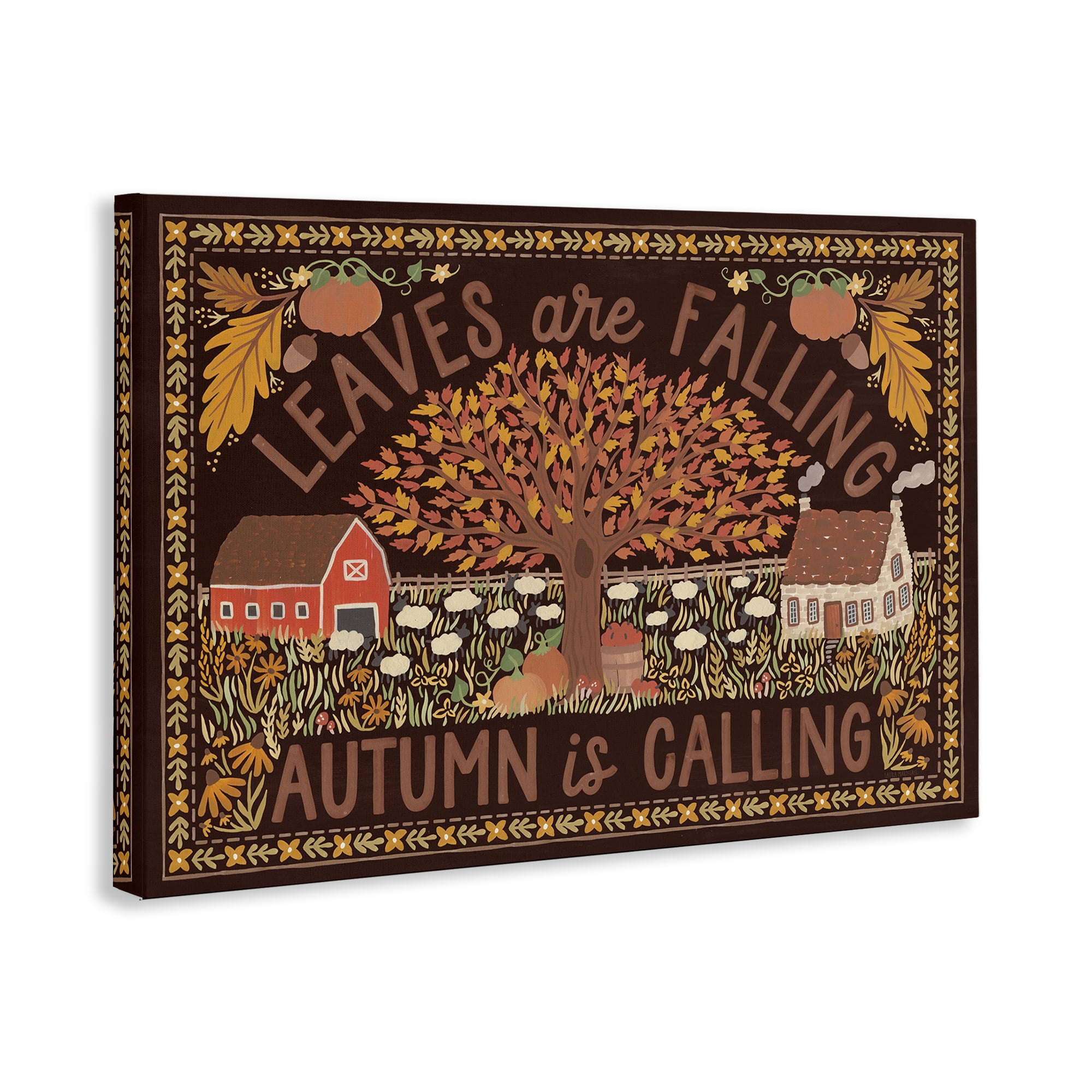 Stupell Industries Leaves Falling on Brown Landscape Painting Gallery Wrapped Canvas Art Prints Wall Art, 45 x 30