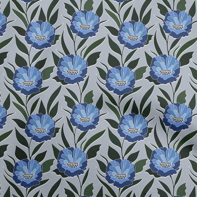 oneOone Tissu Cambric Coton Bleu Moyen Floral Rétro Matériel de Robe Tissu Imprimé Tissu au Mètre 56 Pouces de Large