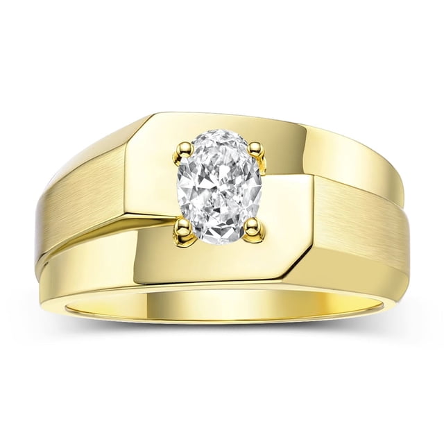 RYLOS Men's Rings 14K Yellow Gold Ring Classic Solitaire 7X5MM Oval Shape Gemstone Designer Band White Topaz April Birthstone Rings For Men Size 12