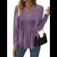 thumbnail image 2 of Blusa Tipo Túnica Plisada de Larga Abullonada para Mujer, Cuello Redondo, Estilo Elegante, Informal, Holgada, para Verano Púrpura XXL, 2 of 5