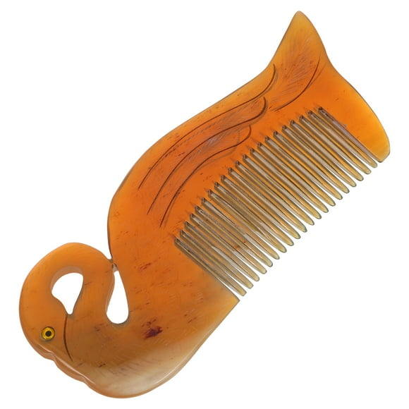 1 peine de cuerno de buey, doble cara, grabado, diseño creativo en forma de cisne, portátil, alisador de cabello, antiestático, ideal para el hogar y viajes.