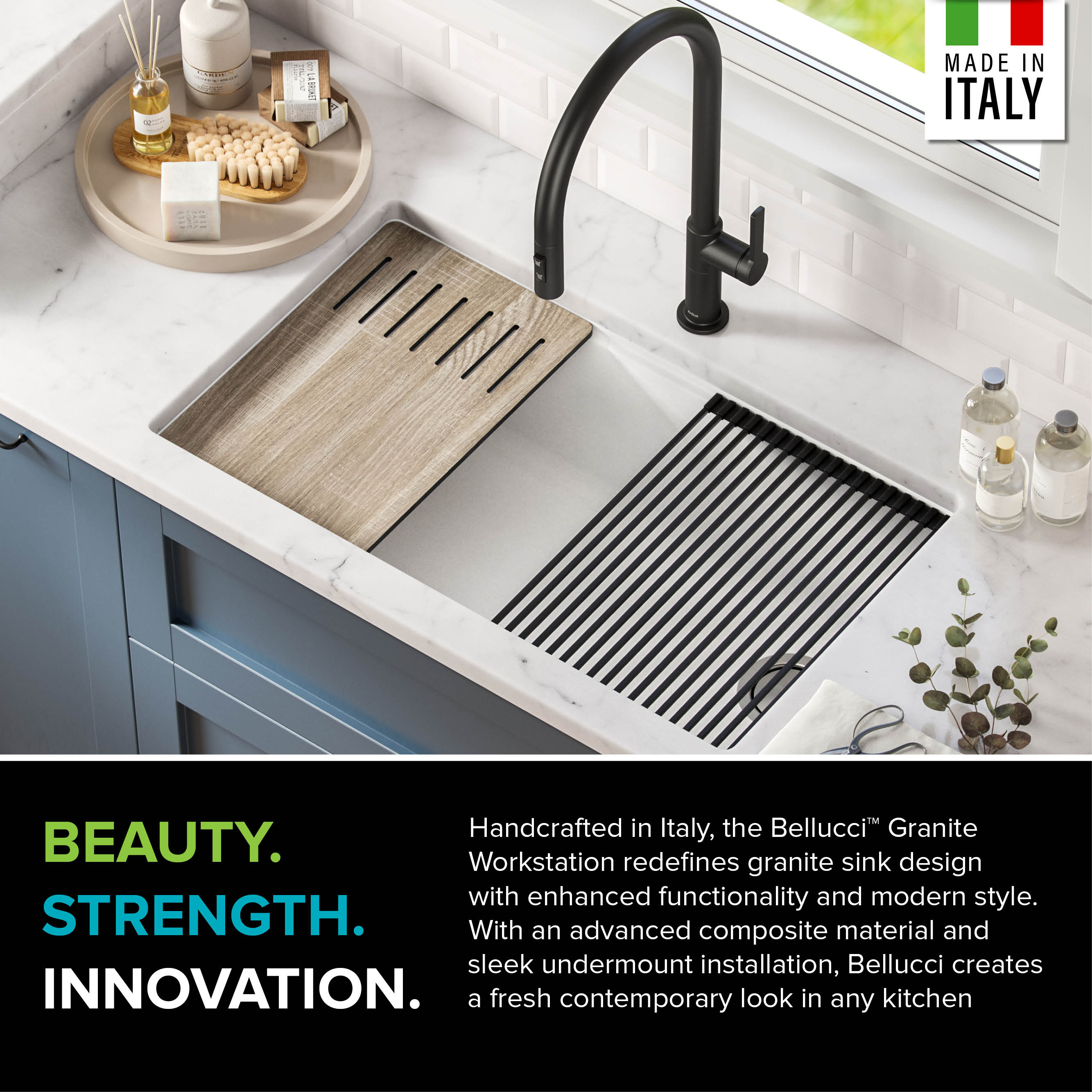 KRAUS Bellucci Workstation 33 inch Undermount Granite Composite Single Bowl Kitchen Sink in White with Accessories - image 5 of 21