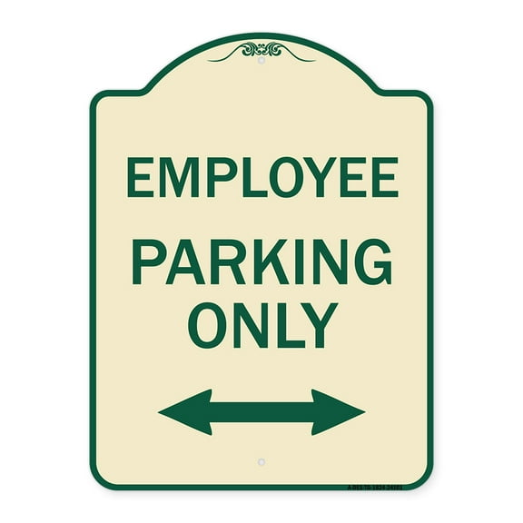 SignMission Designer Series Sign - Employee Parking Only (With Bi-Directional Arrow) | Tan & Green 18" x 24" Heavy-Gauge Aluminum Architectural Sign | Made in the USA
