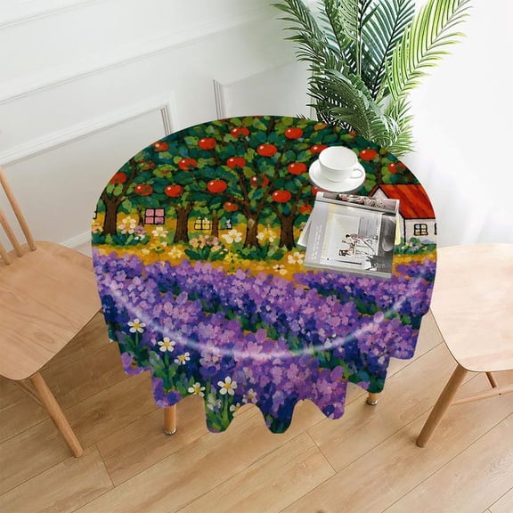 RKSupls 60 Inch Round Tablecloth, Kitchen Utensils Sketch Premium Polyester Straight Edge Wrinkle Resistant Washable Table Cover for Party Home Dining Decor
