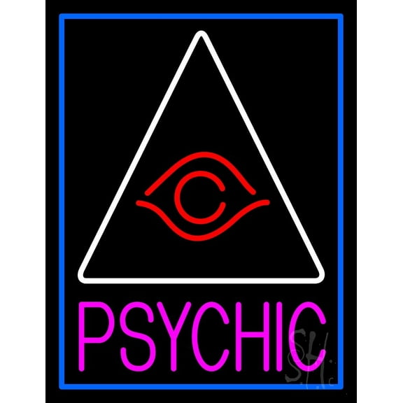 Pink Psychic With Blue Border LED Neon Sign 31" Tall x 24" Wide - inches Black Square Cut Acrylic Backing, with Dimmer - Bright and Premium built indoor LED Neon Sign for Storefront.