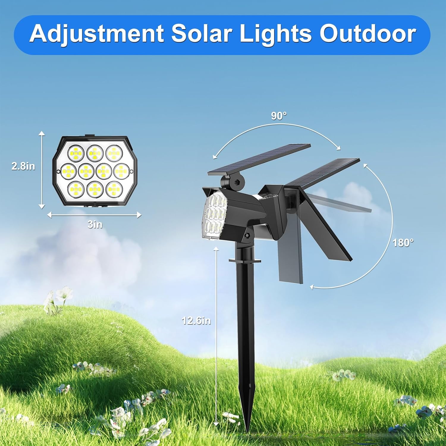 Flaow Solar Lights Outdoor, 6 pack,IP67 Waterproof 50 LED Adjustable, Landscape Solar Spotlights,3 Modes for Yard Lawn Pathway Tree (Cool White)