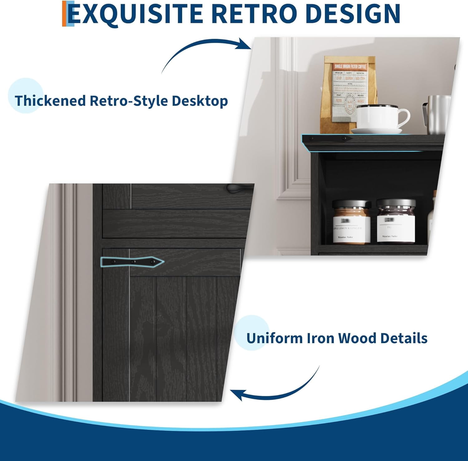 Farmhouse Bathroom Cabinet, Bathroom Storage Cabinet for Kitchen, Living Room, Entryway, Black