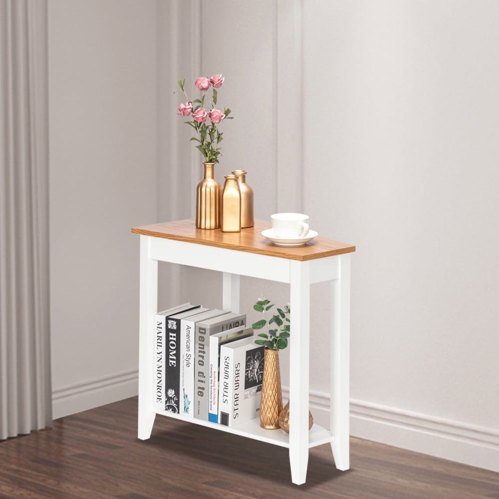 Lowestbest Sofa Side Table, End Table with Storage Shelf, Simple and Irregular, Walnut Color
