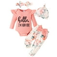 thumbnail image 2 of WIBACKER Newborn Baby Girl 4Pcs Outfit, Infant Girl Outfits Long Sleeve Ruffle Romper + Floral Pants + Headband +Hat Set Clothes, 2 of 10