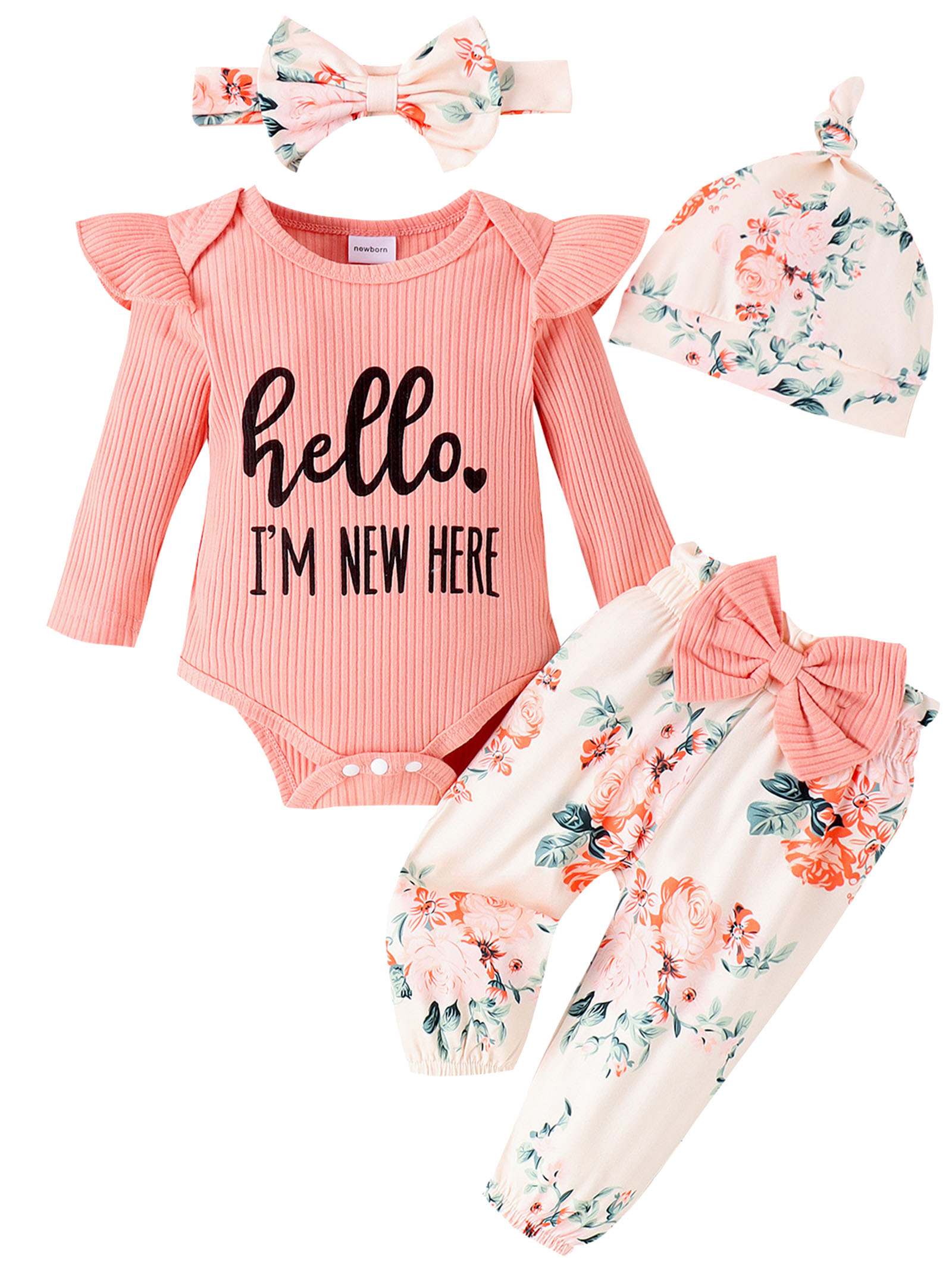 WIBACKER Newborn Girl 4-Piece Outfit Set with Romper and Pants photo 7