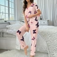 thumbnail image 6 of Oplxuo Women's Butterfly Printed Summer Pajamas Sets - Loose Crewneck Short Sleeve Sleepwear Long Pants 2 Piece Pjs Loungewear, 6 of 7