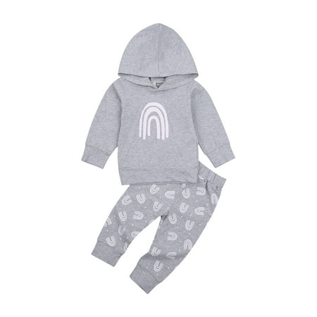 

Yejaeka Kids Baby Girls Boys Outfit Set Long Sleeve Rainbow Print Hoodie+Pants Set