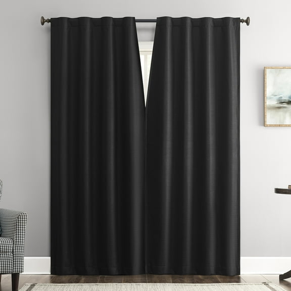 Sun Zero Vance 2-Piece Magnetic Closure 100% Blackout Back Tab Curtain Panel Pair, 37"x84", Black