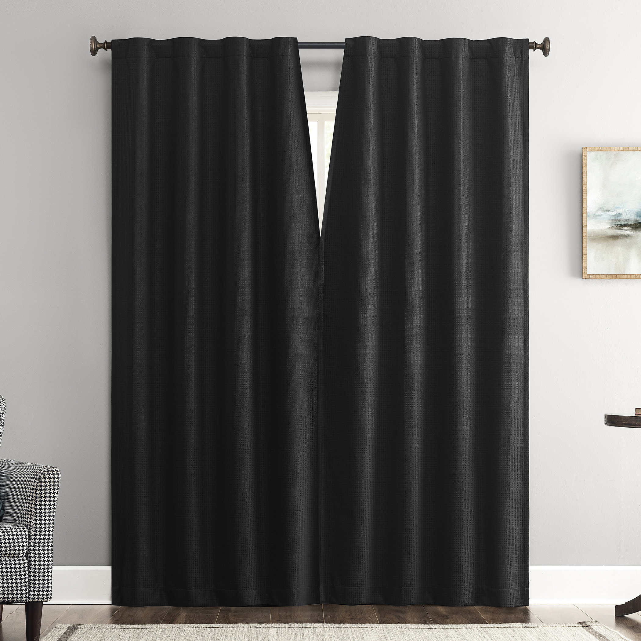 Sun Zero Vance 2-Piece 100% Blackout Curtain Panel Pair, Black photo 1