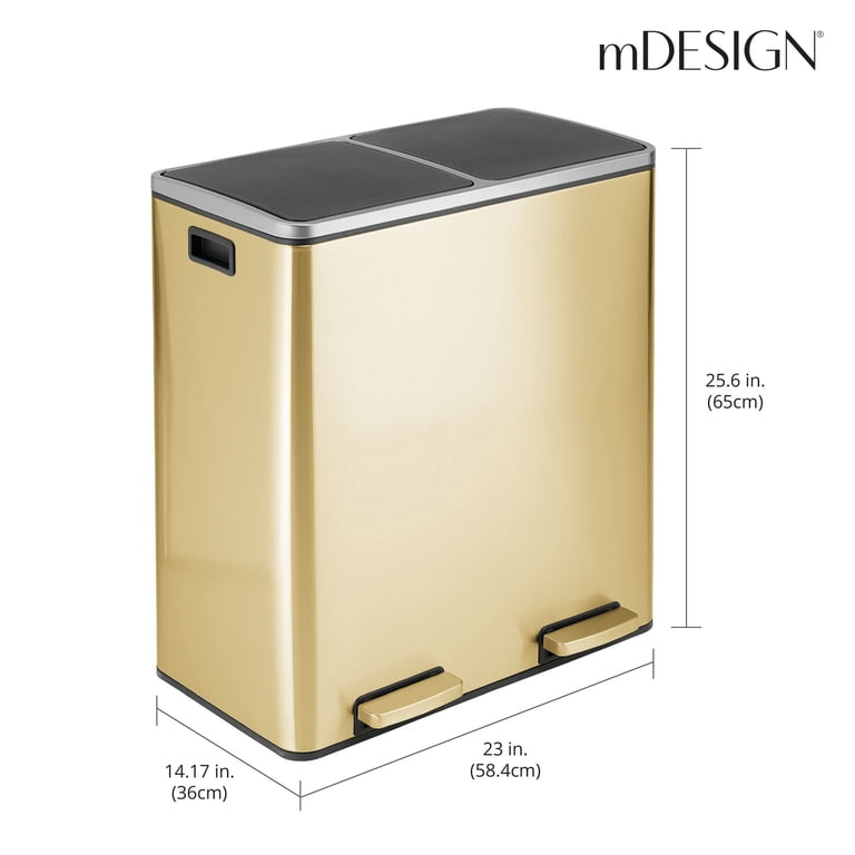 mDesign Kitchen Wastebasket with Lid, 60-Liter Large Dual